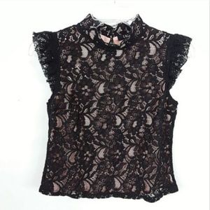 NWOT! Shift Lace Top Black Over Pink -12